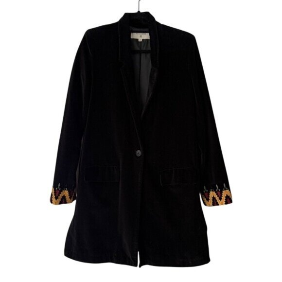 Vintage Black Cotton Velvet Blazer with Embroidered Back & Sleeves - Picture 2 of 9